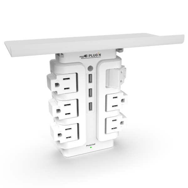 6 Rotating Outlets, 3 USB-A, Wall Surge Protector with Shelf