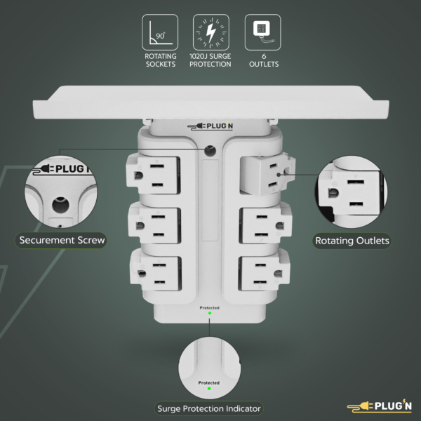 6 Rotating Outlets, Wall Surge Protector with Shelf - Image 4