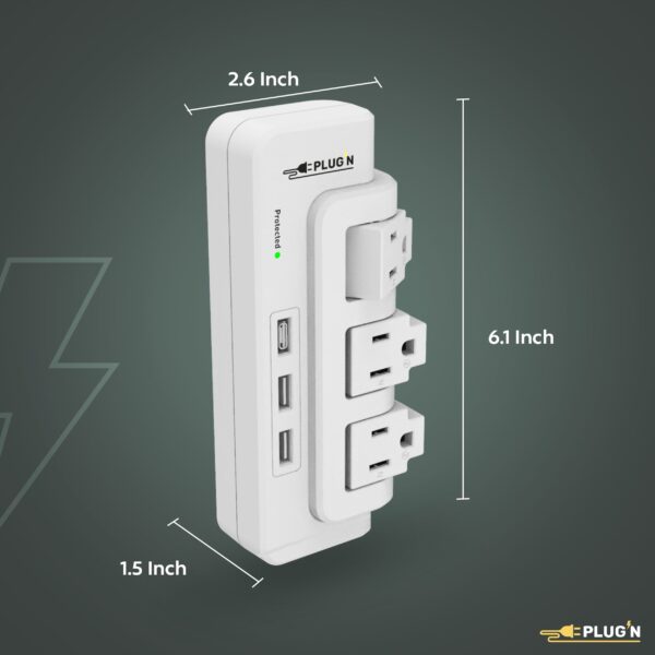 3 Rotating Outlets, 1 USB-C & 2 USB-A, Wall Surge Protector - Image 6